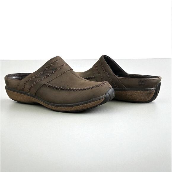 TIMBERLAND Leather Smart Comfort Clogs Women 7.5M Brown Comfort Cottage Retro - Picture 1 of 10